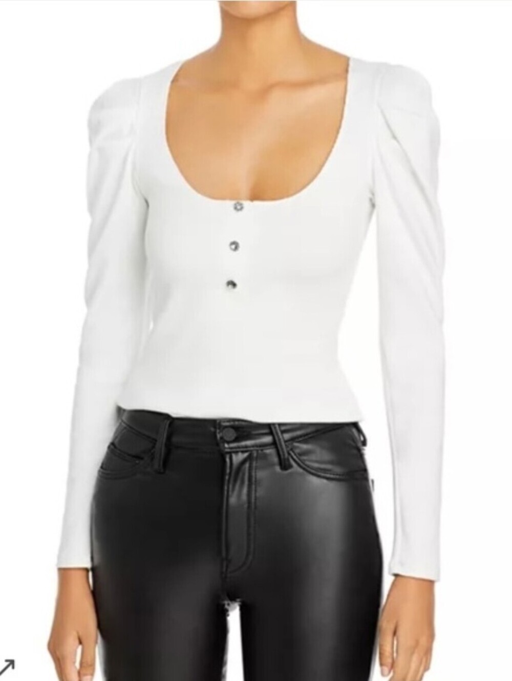 Cinq A Sept Jordan Sweater Ribbed Scoop-Neck Puff Long Sleeve Top Size Small